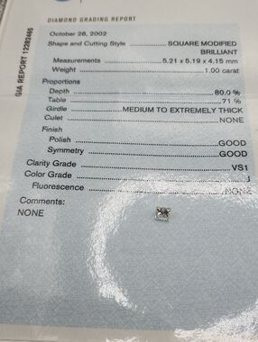 1 CT GIA Certified Loose Diamond Princess Cut J Color VS1 Clarity